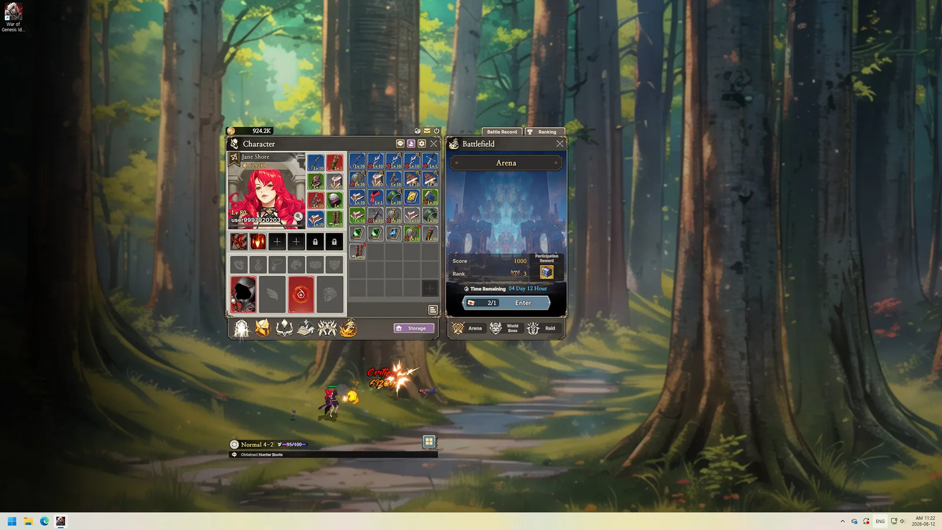 Official Steam screenshot: Battlefield window with Arena, World Boss and Raid tabs